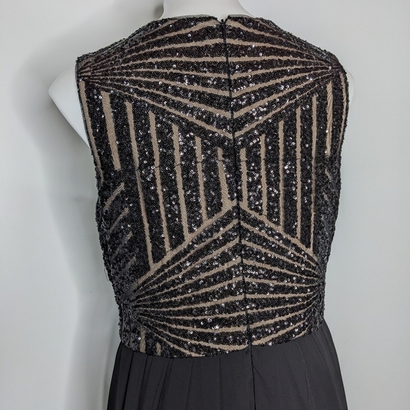 Xscape black tan sequin & chiffon maxi dress gown 14 - Picture 6 of 11